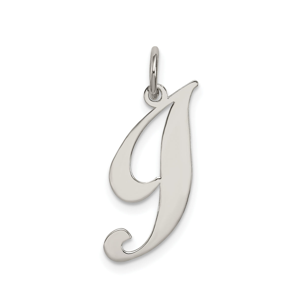 Sterling Silver Initial J Pendant, Polished Script Letter Charm for Women or Unisex Wear