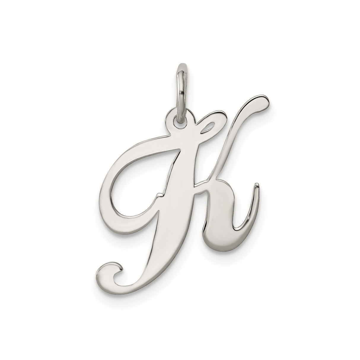 Sterling Silver Script Initial K Pendant Charm, Polished Cursive Monogram Design for Women