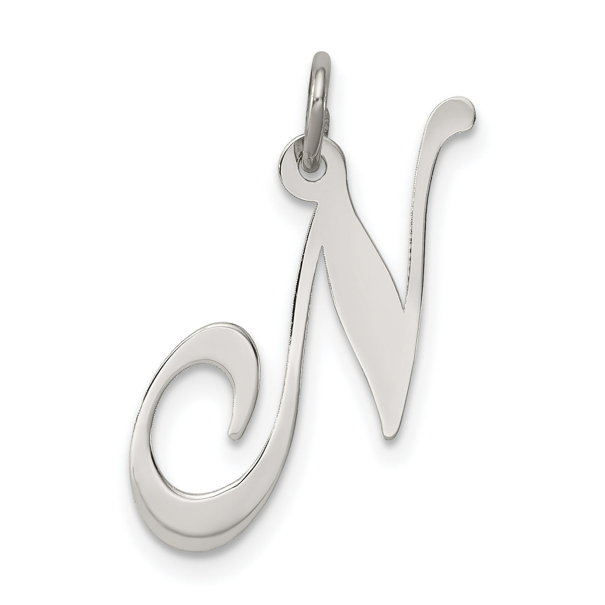 Medium Fancy Script Initial N Charm Pendant in Real 925 Sterling Silver