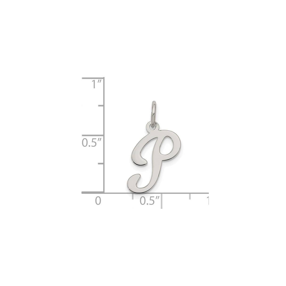 Sterling Silver Initial P Pendant, Polished Script Letter Charm for Necklace or Bracelet