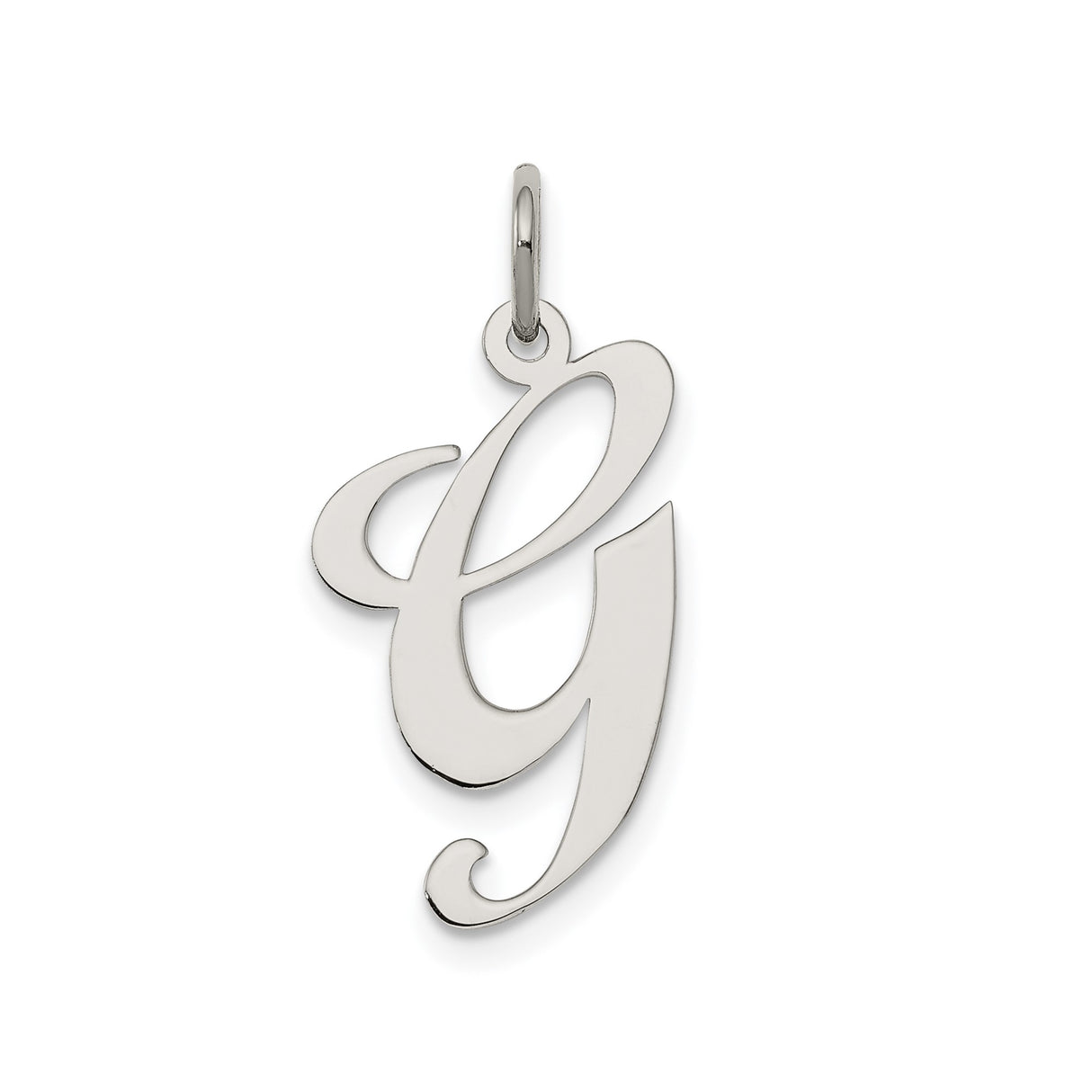 Sterling Silver Script Initial G Pendant, Polished Cursive Letter Charm, Unisex Monogram Jewelry