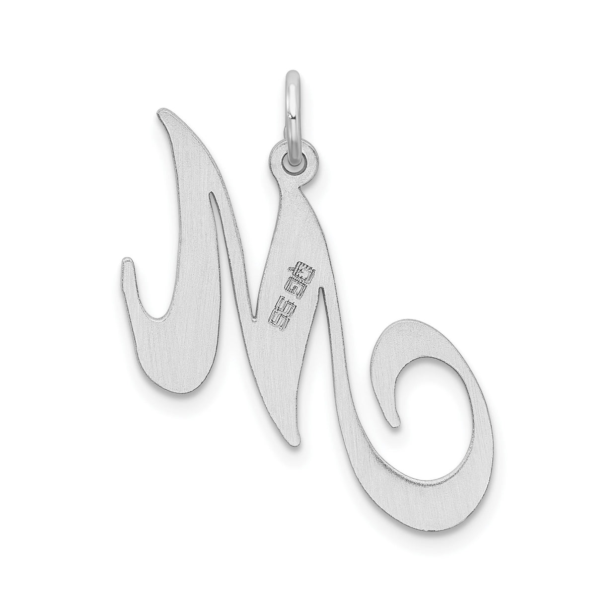 Sterling Silver Script Initial M Pendant with Polished Cursive Letter Design
