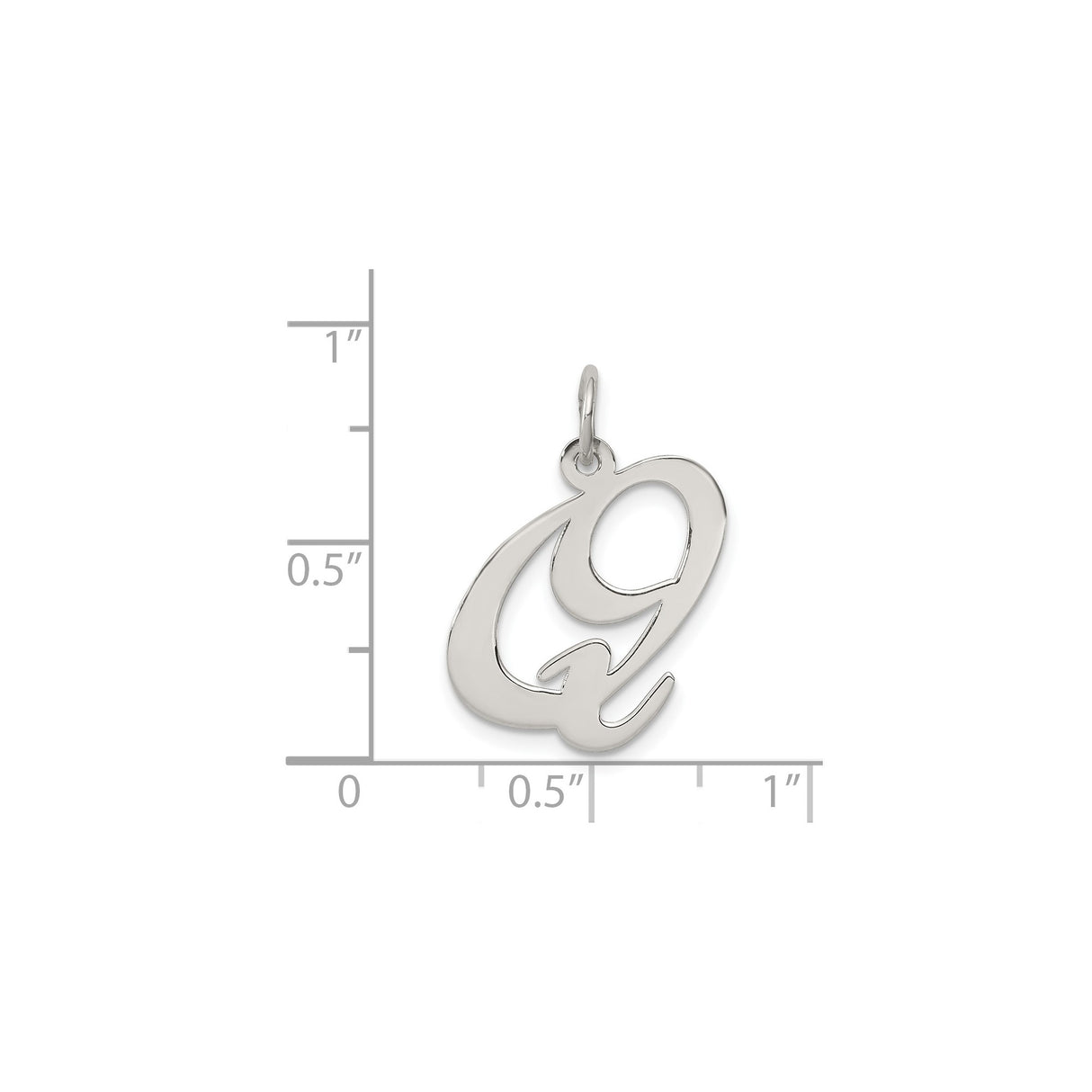 Sterling Silver Script Letter Q Pendant, Polished Initial Charm for Women or Unisex Wear