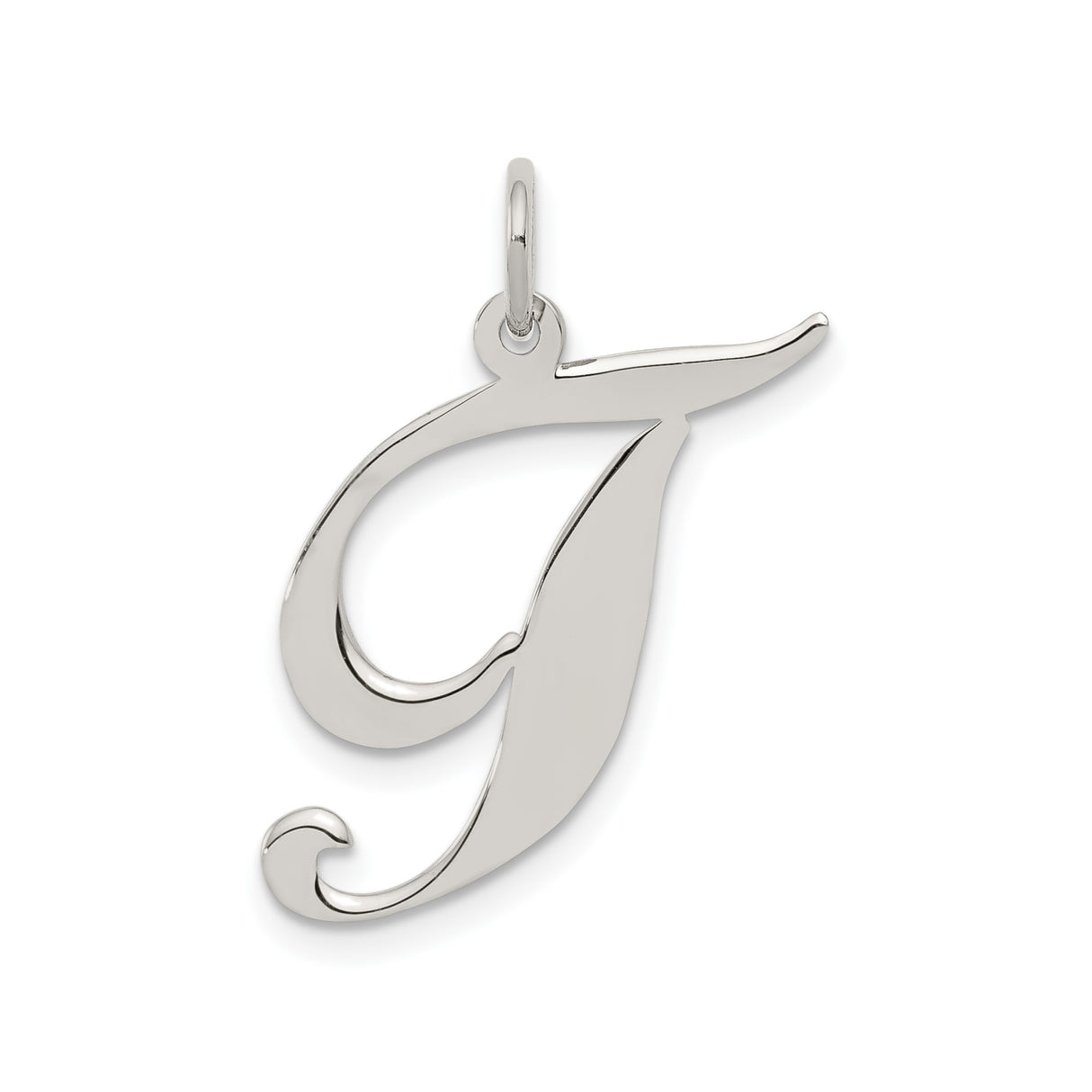 Sterling Silver Script Initial J Pendant, Polished Cursive Letter Charm for Women