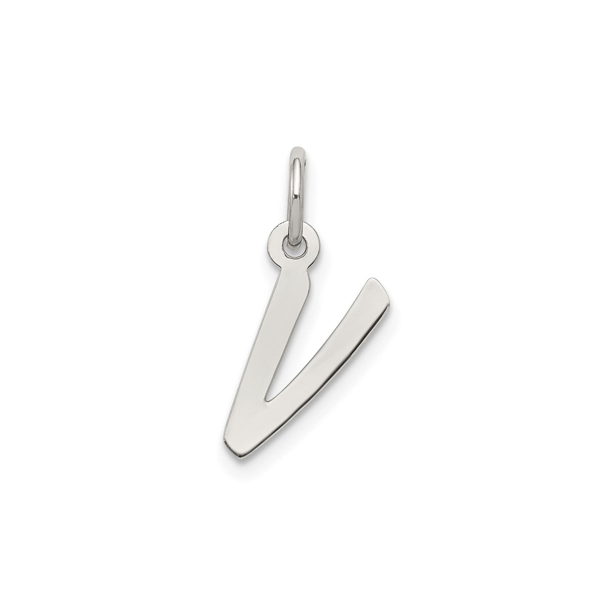 Sterling Silver Initial V Pendant, Polished Modern Letter Charm, Minimalist Monogram Jewelry