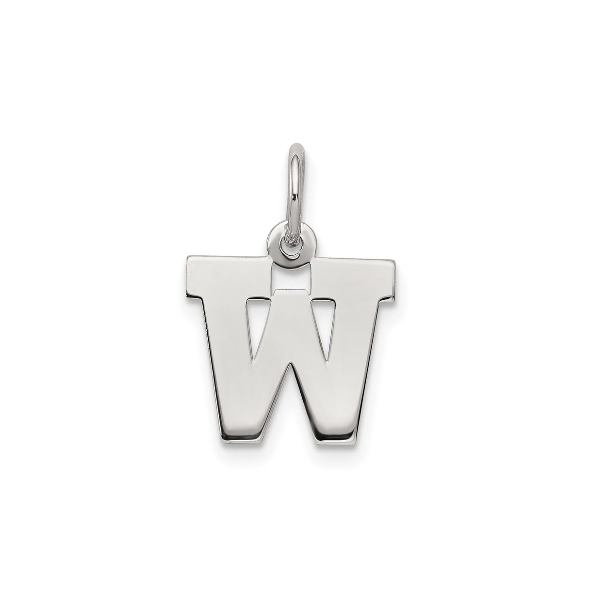 Sterling Silver Initial W Pendant Charm, Polished Block Letter Design, Unisex Jewelry Piece