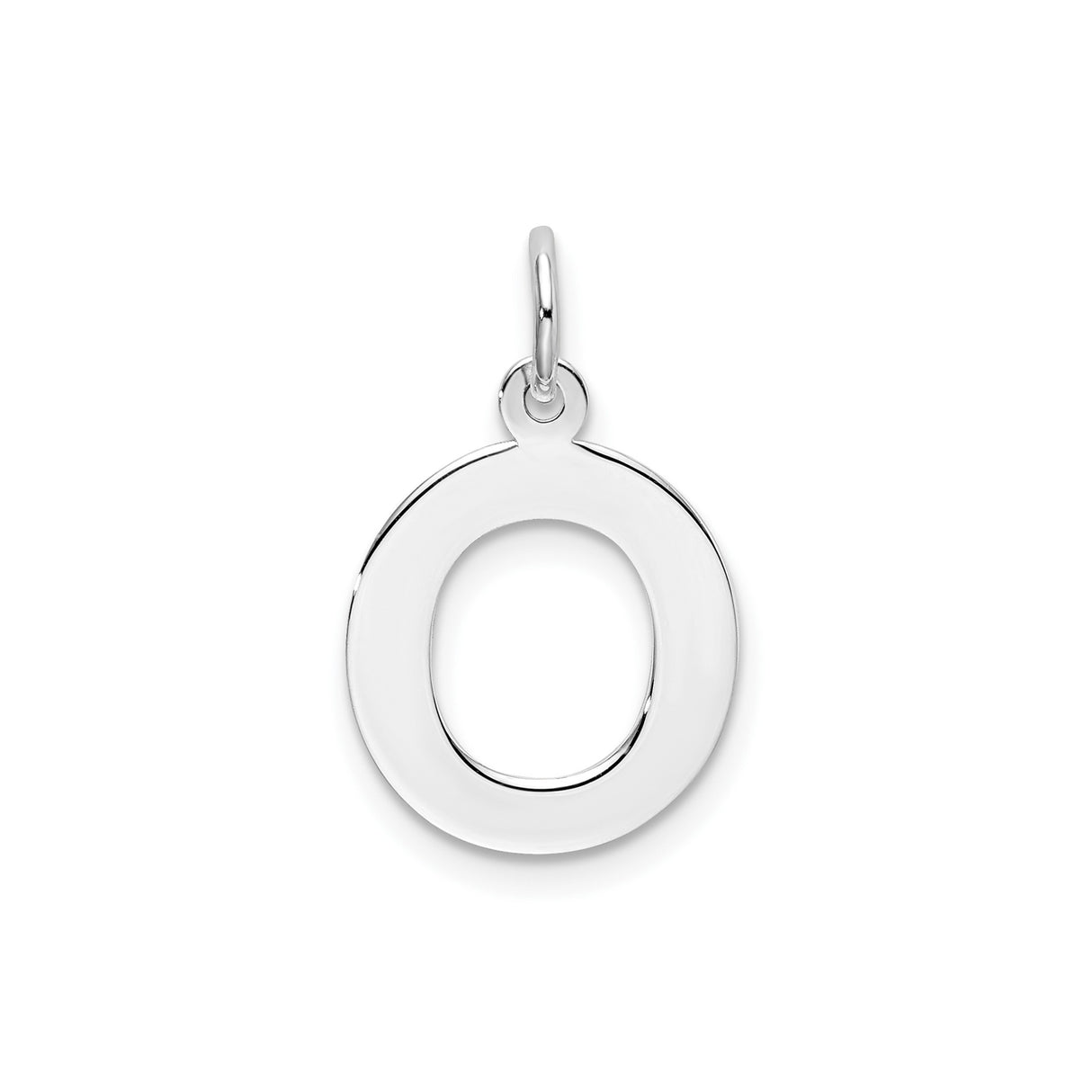 Sterling Silver Letter O Pendant, Polished Open Block Initial Charm for Women