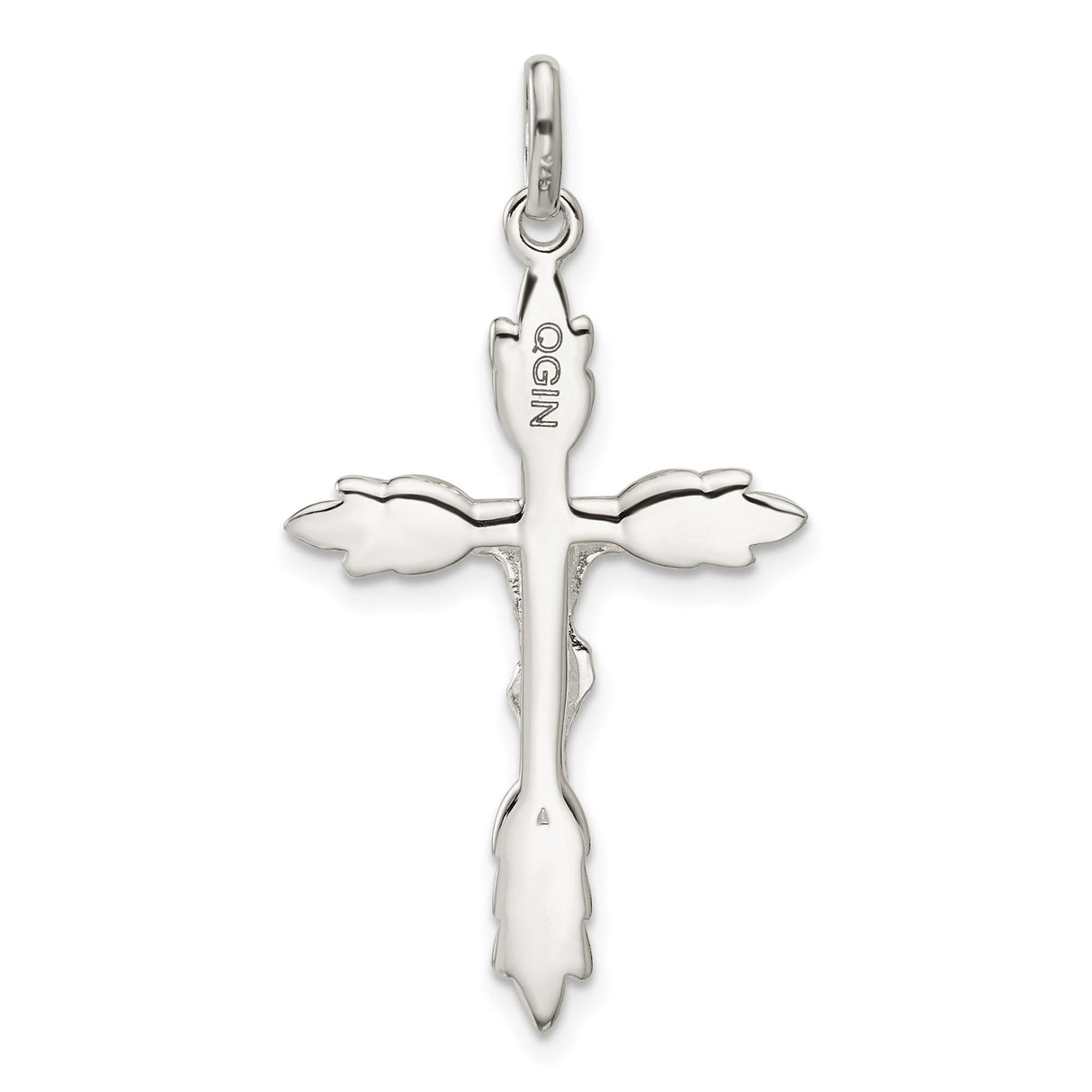 Sterling Silver Crucifix Cross Pendant with INRI Textured Detail and Leaf Motif