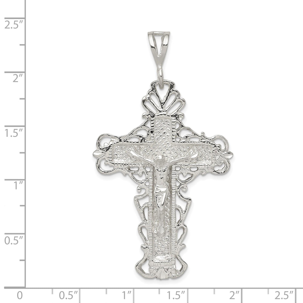 Sterling Silver Crucifix Pendant with Detailed Filigree Cross Design Christian Jewelry