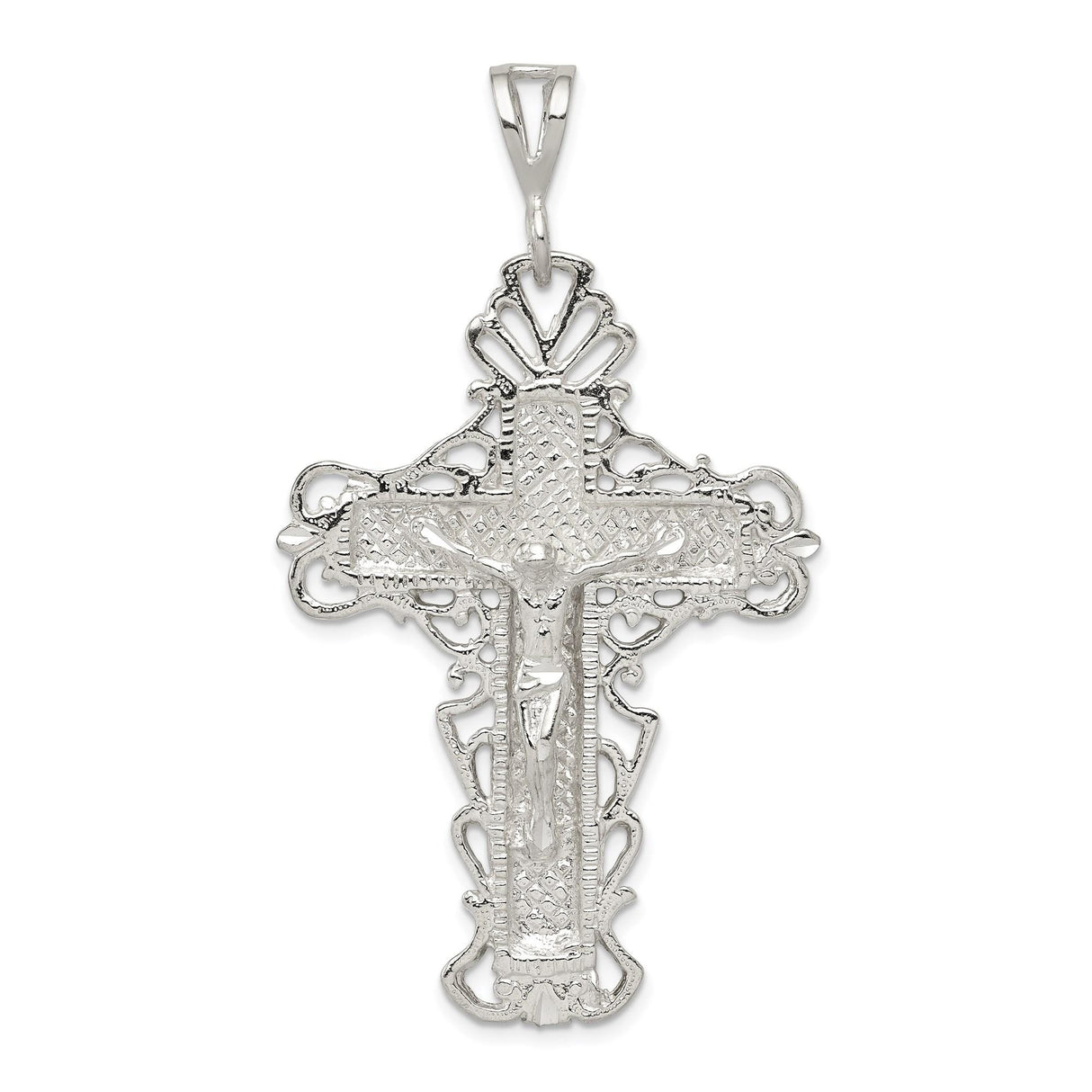Sterling Silver Crucifix Pendant with Detailed Filigree Cross Design Christian Jewelry