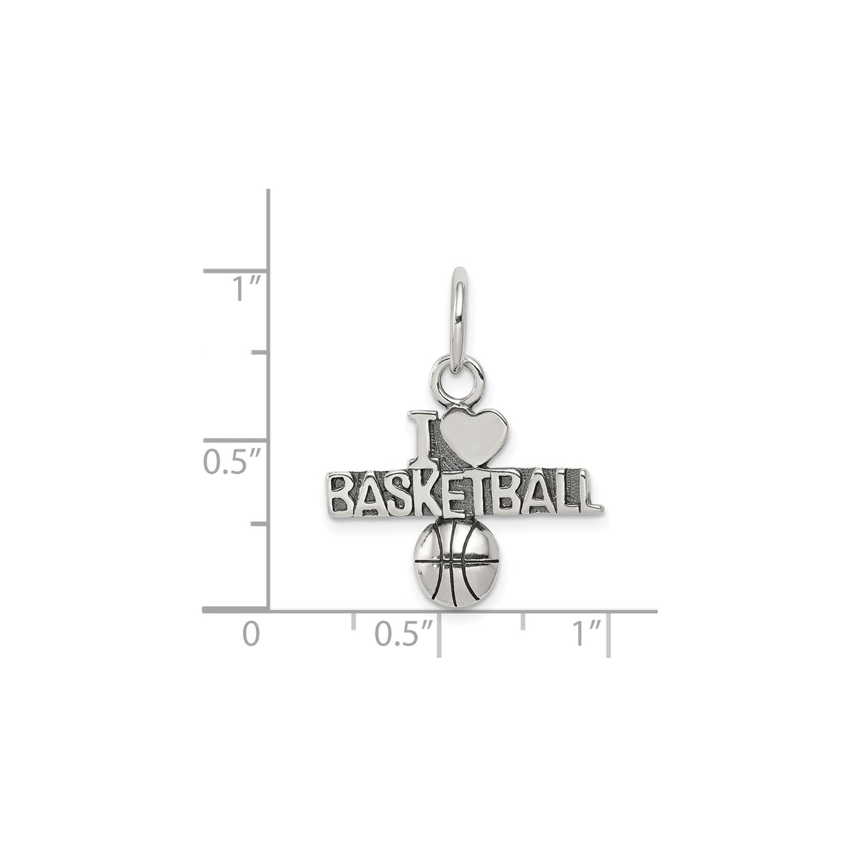 Sterling Silver Basketball Heart Pendant Charm, Sports Theme Jewelry for Fans and Athletes