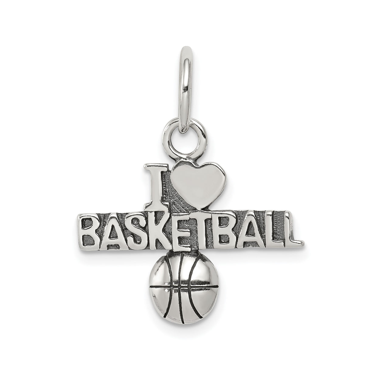 Sterling Silver Basketball Heart Pendant Charm, Sports Theme Jewelry for Fans and Athletes
