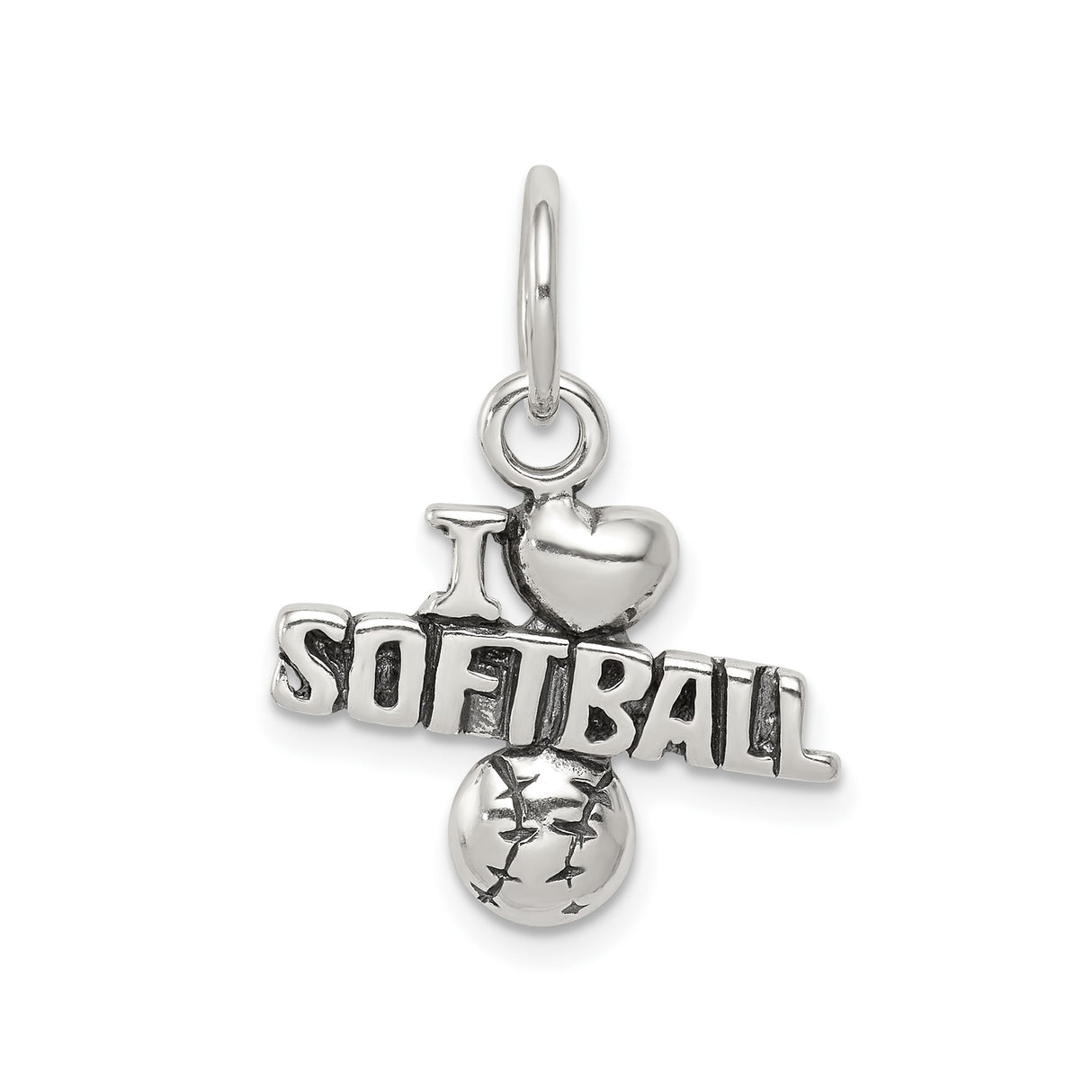 Sterling Silver Softball Charm Pendant with Heart and Ball Design for Women or Girls