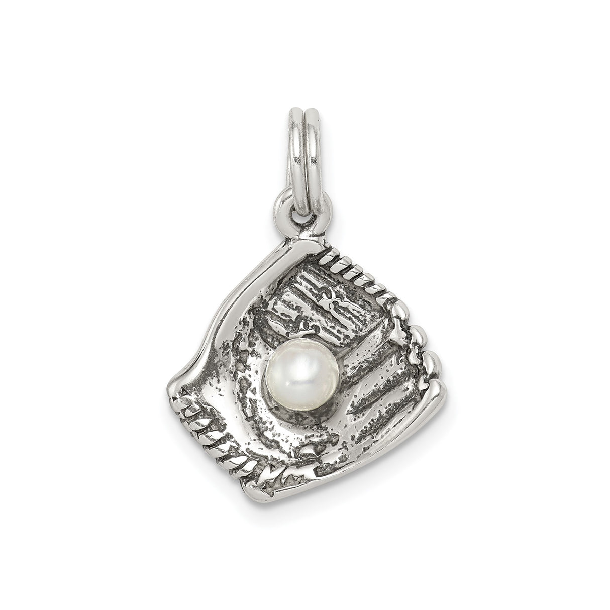 Sterling Silver Baseball Glove Pendant with Simulated Pearl, Sports Charm for Fans and Players