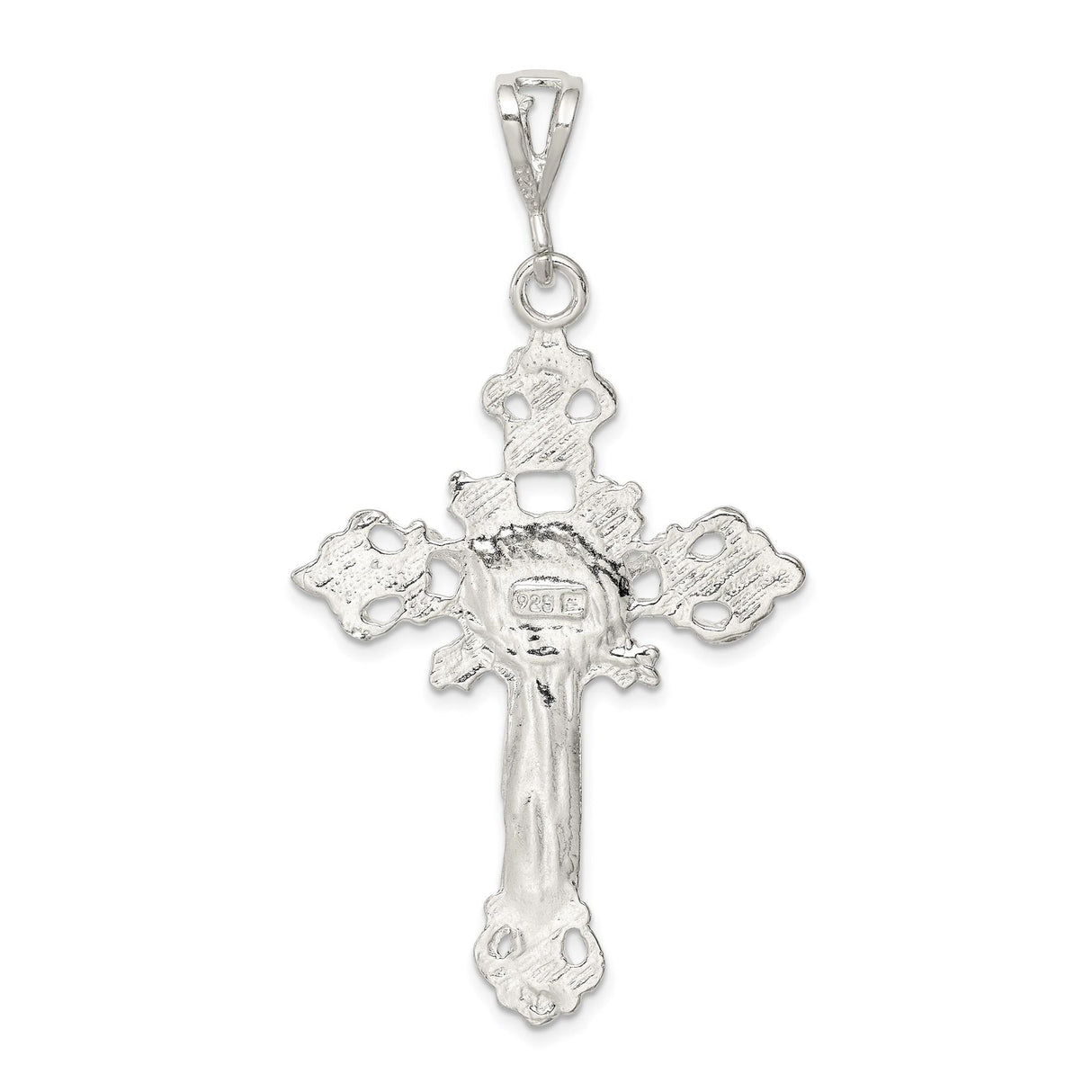 Sterling Silver Crucifix Cross Pendant with Sculpted Jesus, Gothic Fleur Design