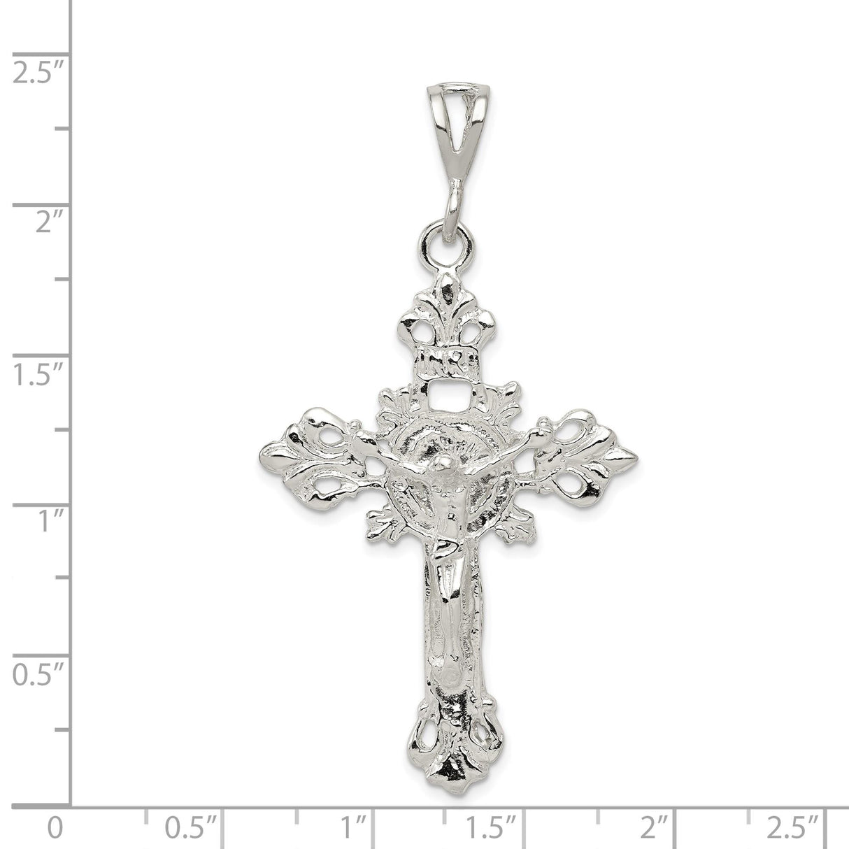Sterling Silver Crucifix Cross Pendant with Sculpted Jesus, Gothic Fleur Design