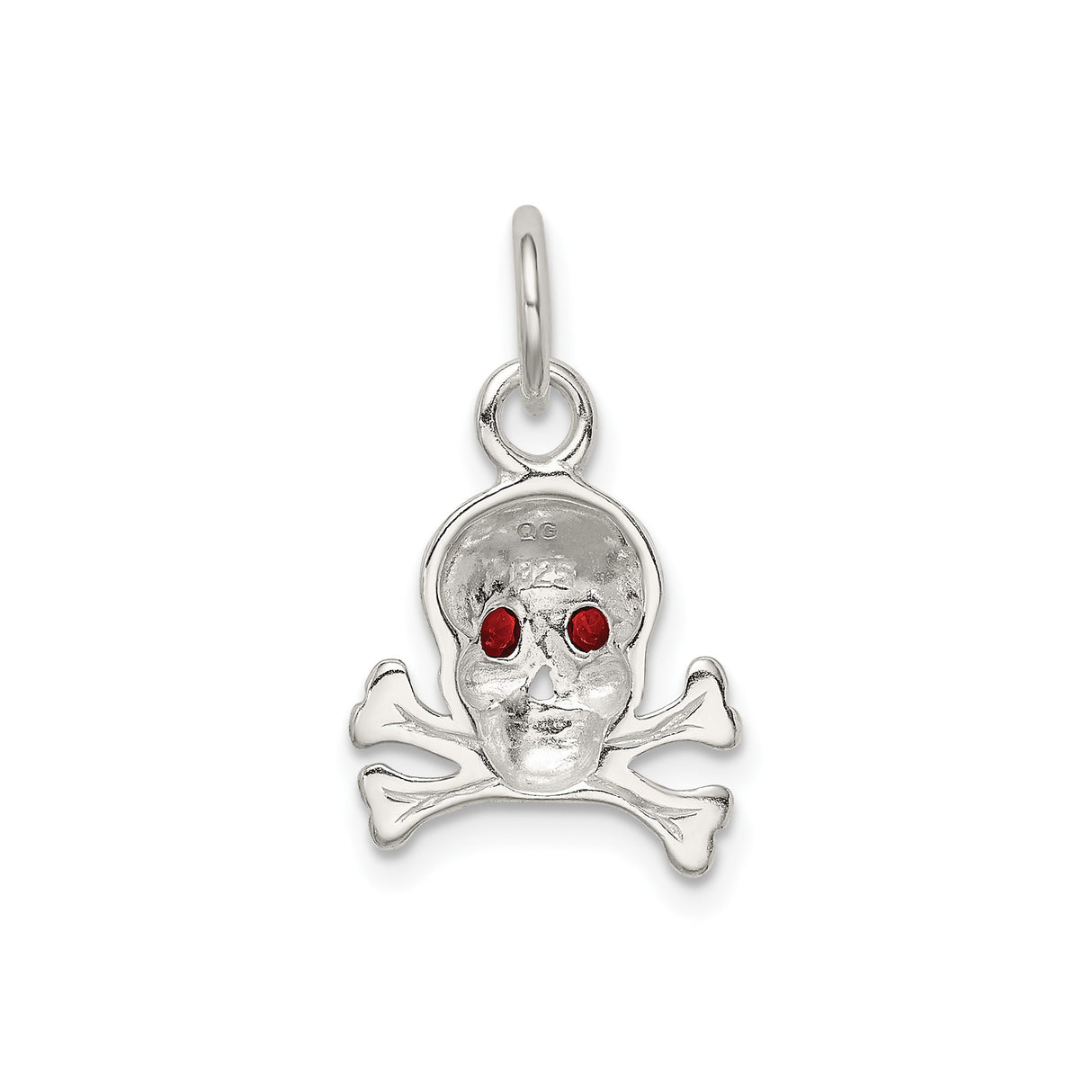 Sterling Silver Skull Pendant with Cubic Zirconia Eyes, Gothic Crossbones Punk Charm