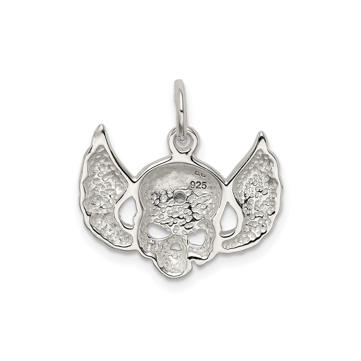Sterling Silver Winged Skull Pendant with Cubic Zirconia, Gothic Biker Style for Men or Unisex