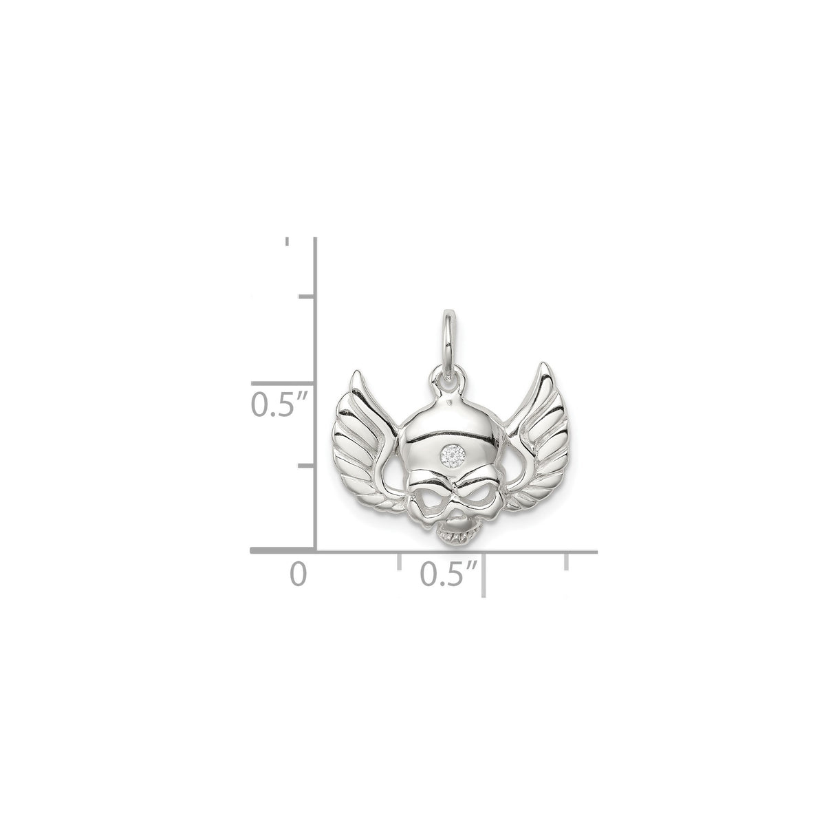 Sterling Silver Winged Skull Pendant with Cubic Zirconia, Gothic Biker Style for Men or Unisex
