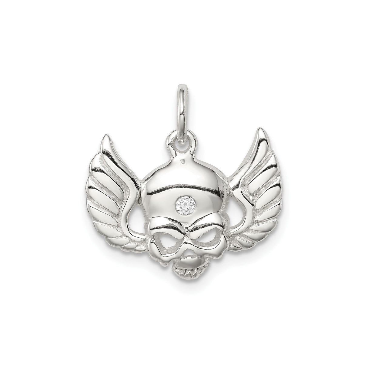 Sterling Silver Winged Skull Pendant with Cubic Zirconia, Gothic Biker Style for Men or Unisex
