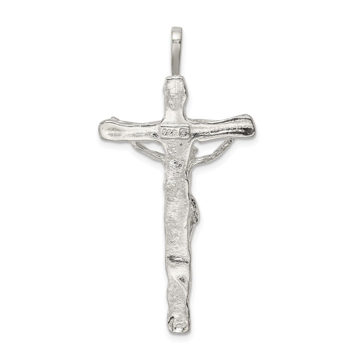 Sterling Silver Crucifix Cross Pendant with Hammered Texture and Jesus Figure