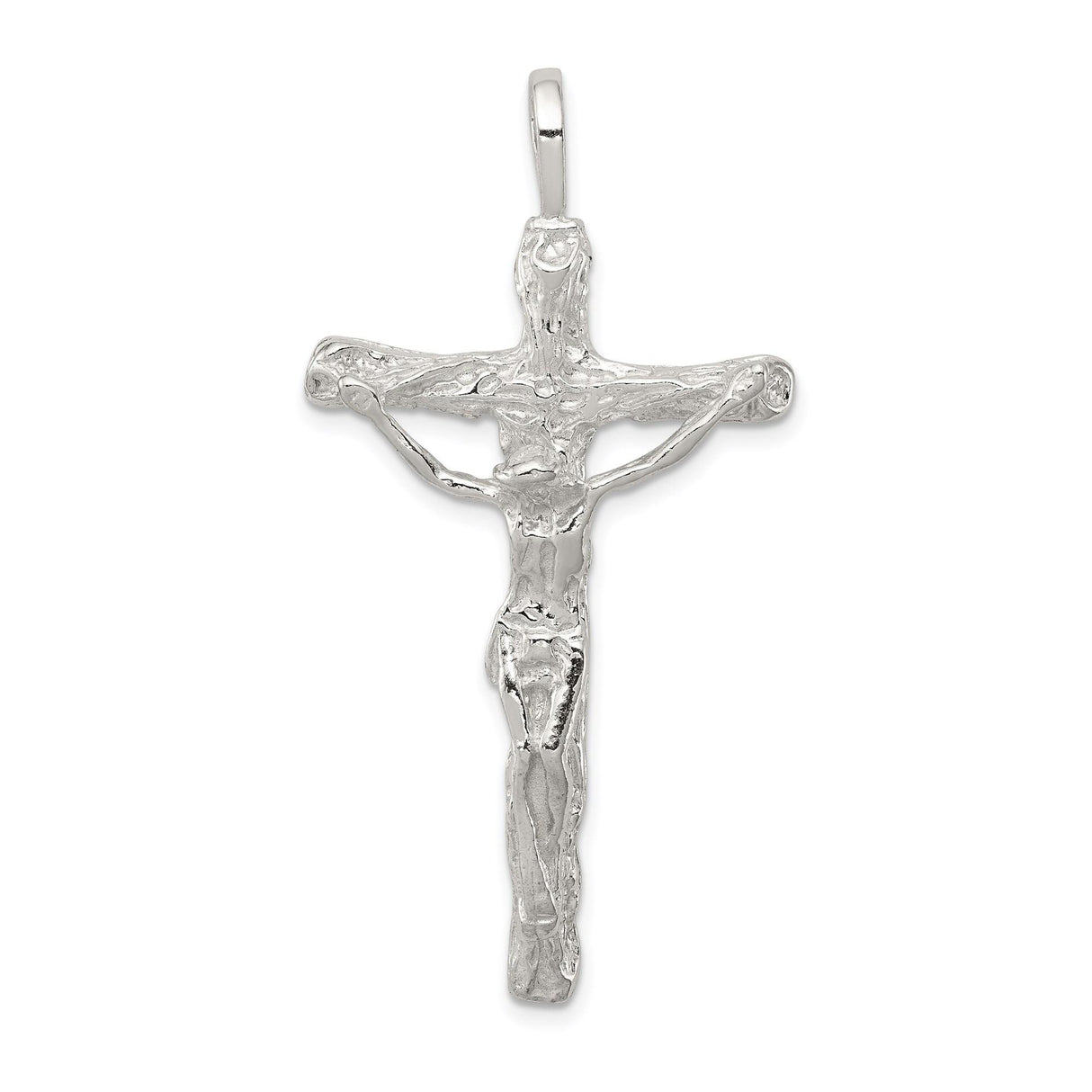 Sterling Silver Crucifix Cross Pendant with Hammered Texture and Jesus Figure