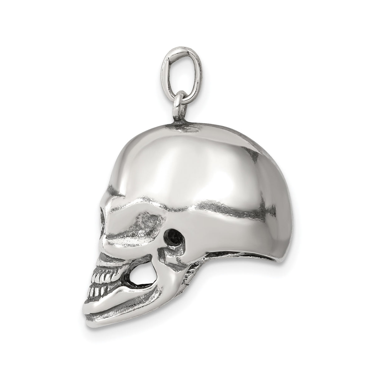 Sterling Silver Skull Pendant with 3D Hollow Eyes and Teeth, Gothic Biker Style Jewelry for Men