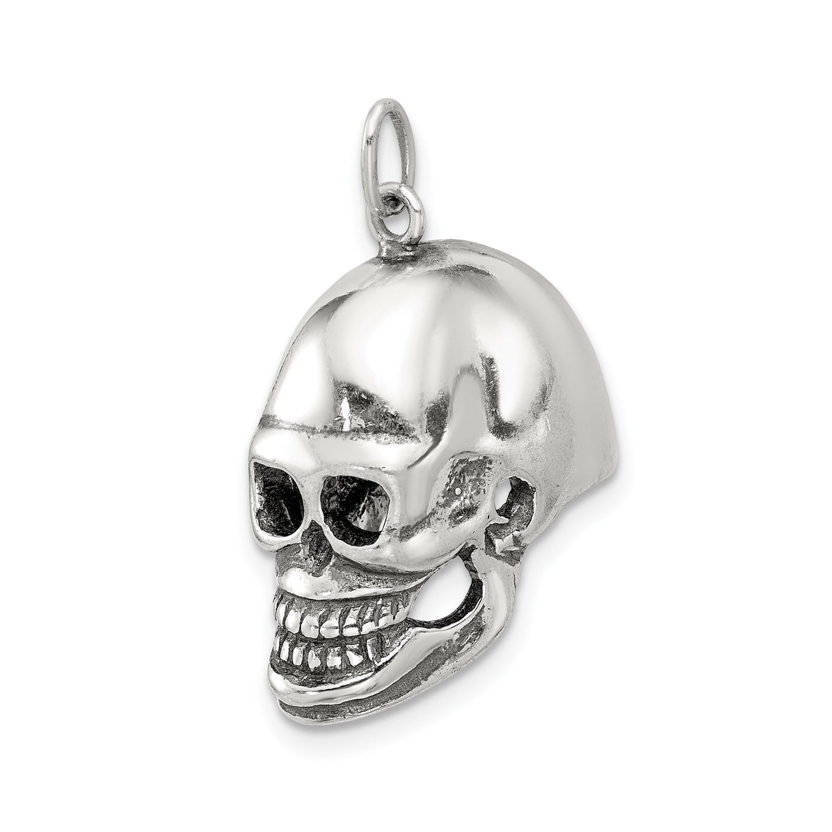 Sterling Silver Skull Pendant with 3D Hollow Eyes and Teeth, Gothic Biker Style Jewelry for Men