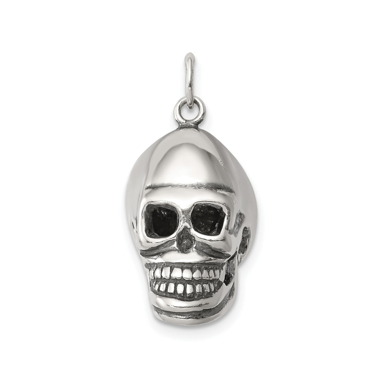 Sterling Silver Skull Pendant with 3D Hollow Eyes and Teeth, Gothic Biker Style Jewelry for Men