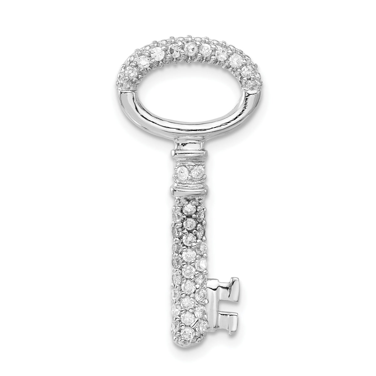 Sterling Silver Key Pendant with Cubic Zirconia and Heart Charm Design for Women