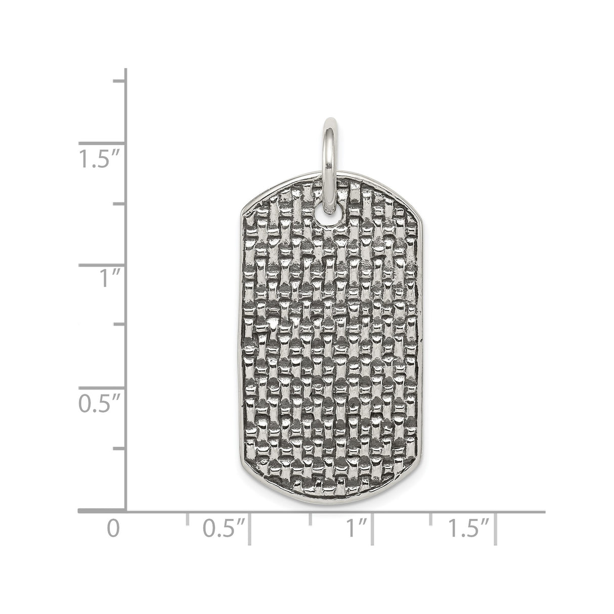 Sterling Silver Dog Tag Pendant with Woven Texture, Unisex Military-Inspired Design