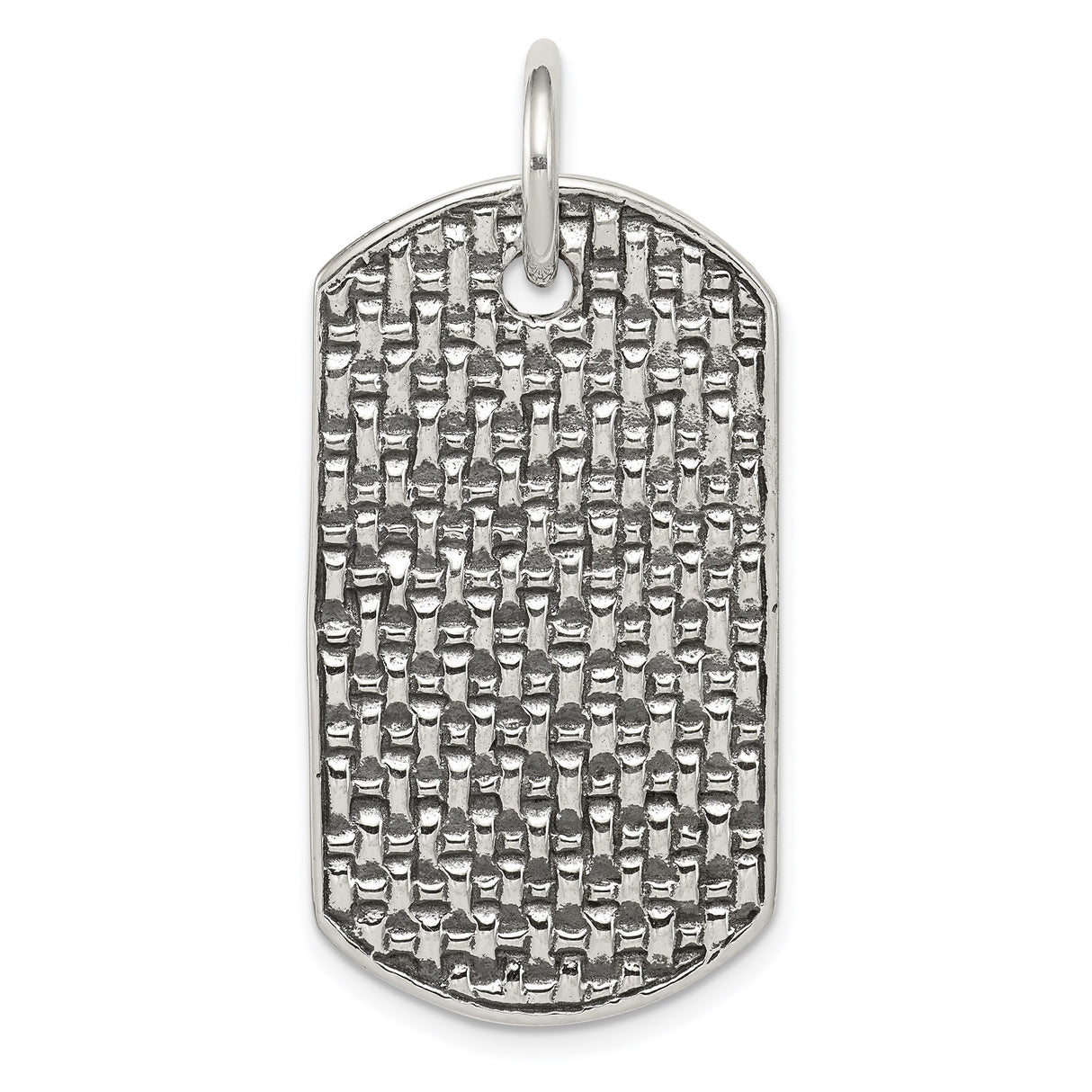 Sterling Silver Dog Tag Pendant with Woven Texture, Unisex Military-Inspired Design