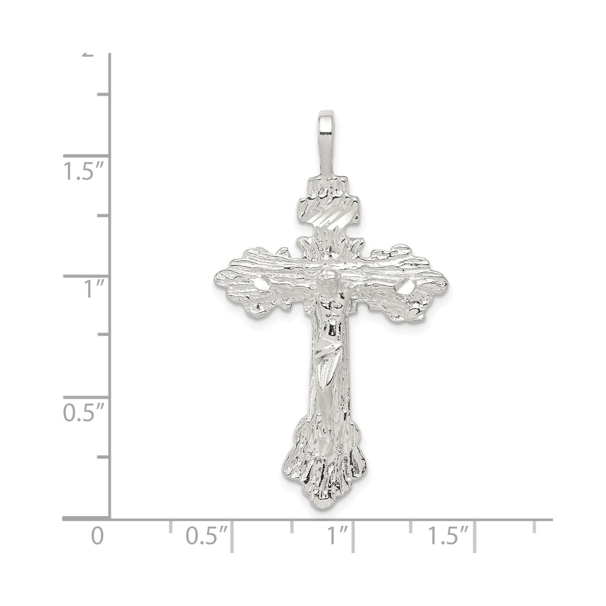 Sterling Silver Crucifix Cross Pendant with Jesus Figure, Textured Catholic Faith Charm