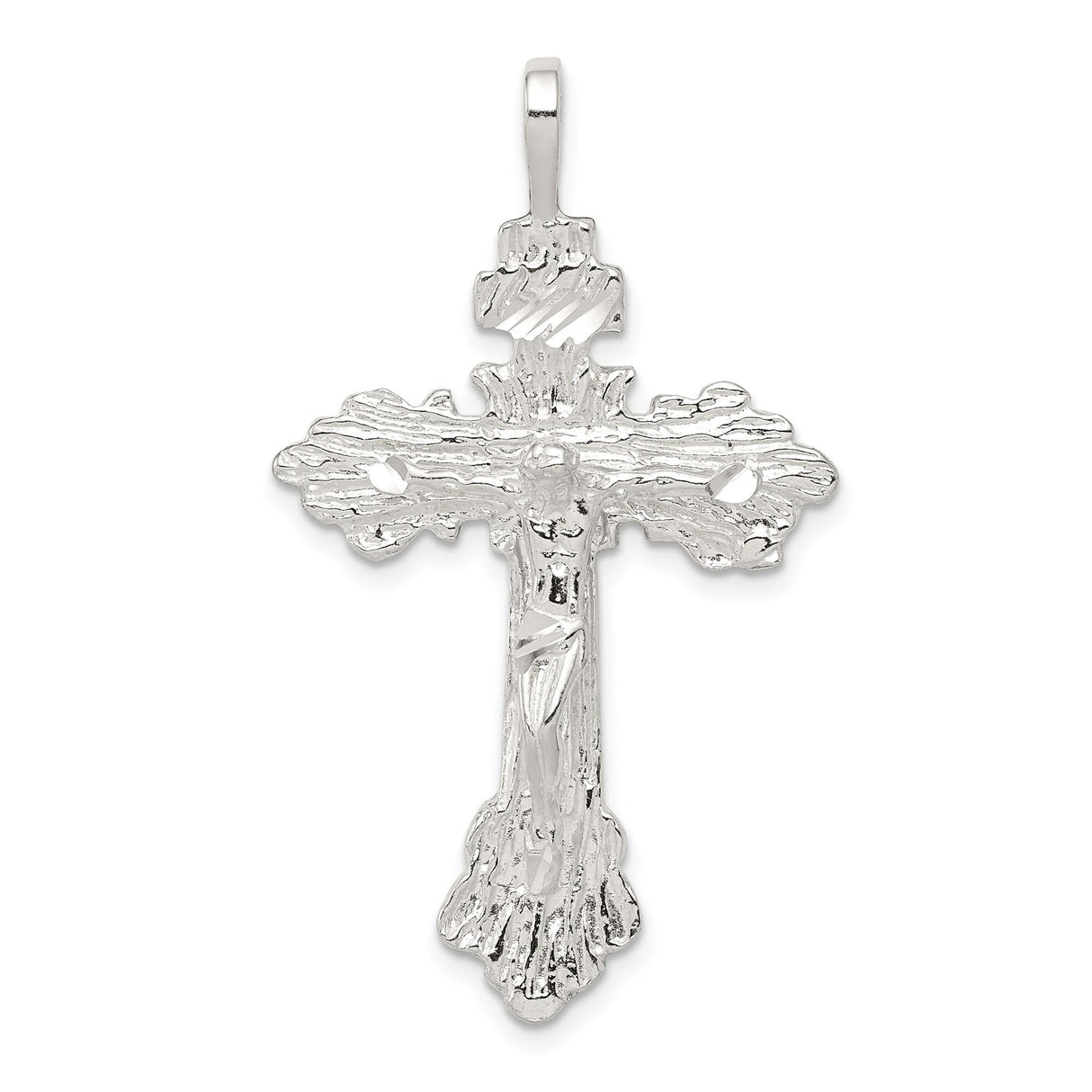 Sterling Silver Crucifix Cross Pendant with Jesus Figure, Textured Catholic Faith Charm