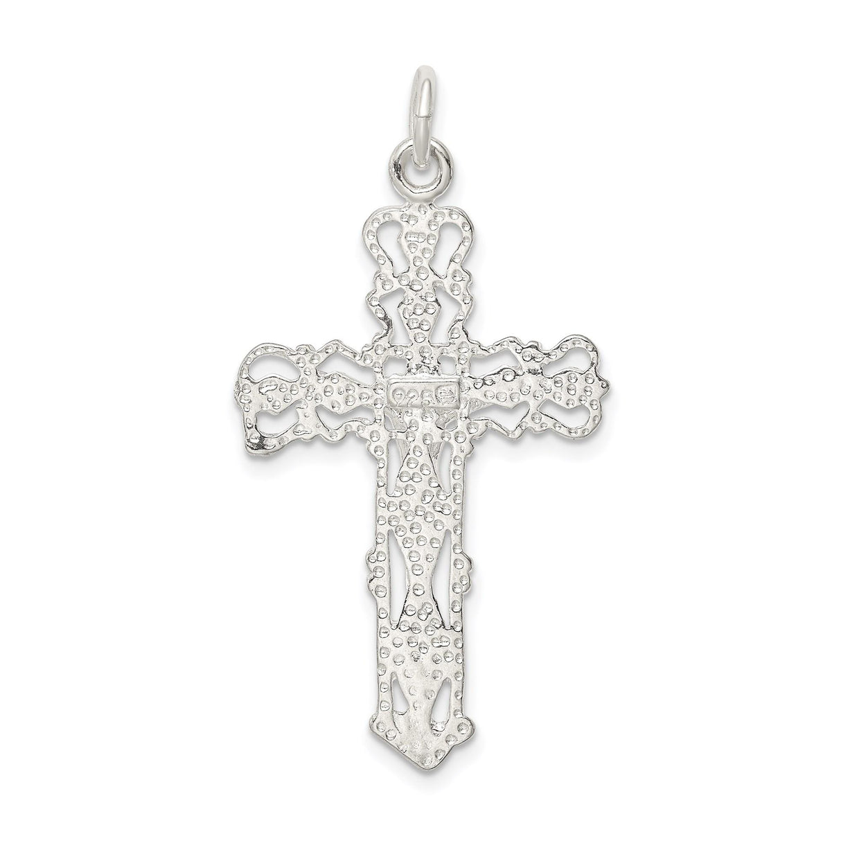 Sterling Silver Crucifix Cross Pendant with Raised Christ and Scrollwork Design
