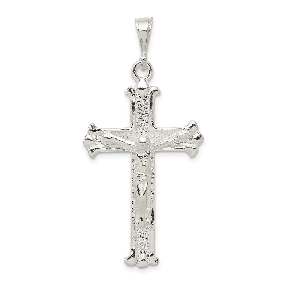Sterling Silver Crucifix Cross Pendant with Textured Latin Cross and Christ Figure