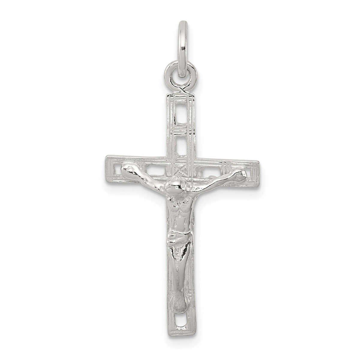 Sterling Silver Crucifix Cross Pendant with Openwork Design and Jesus Figure
