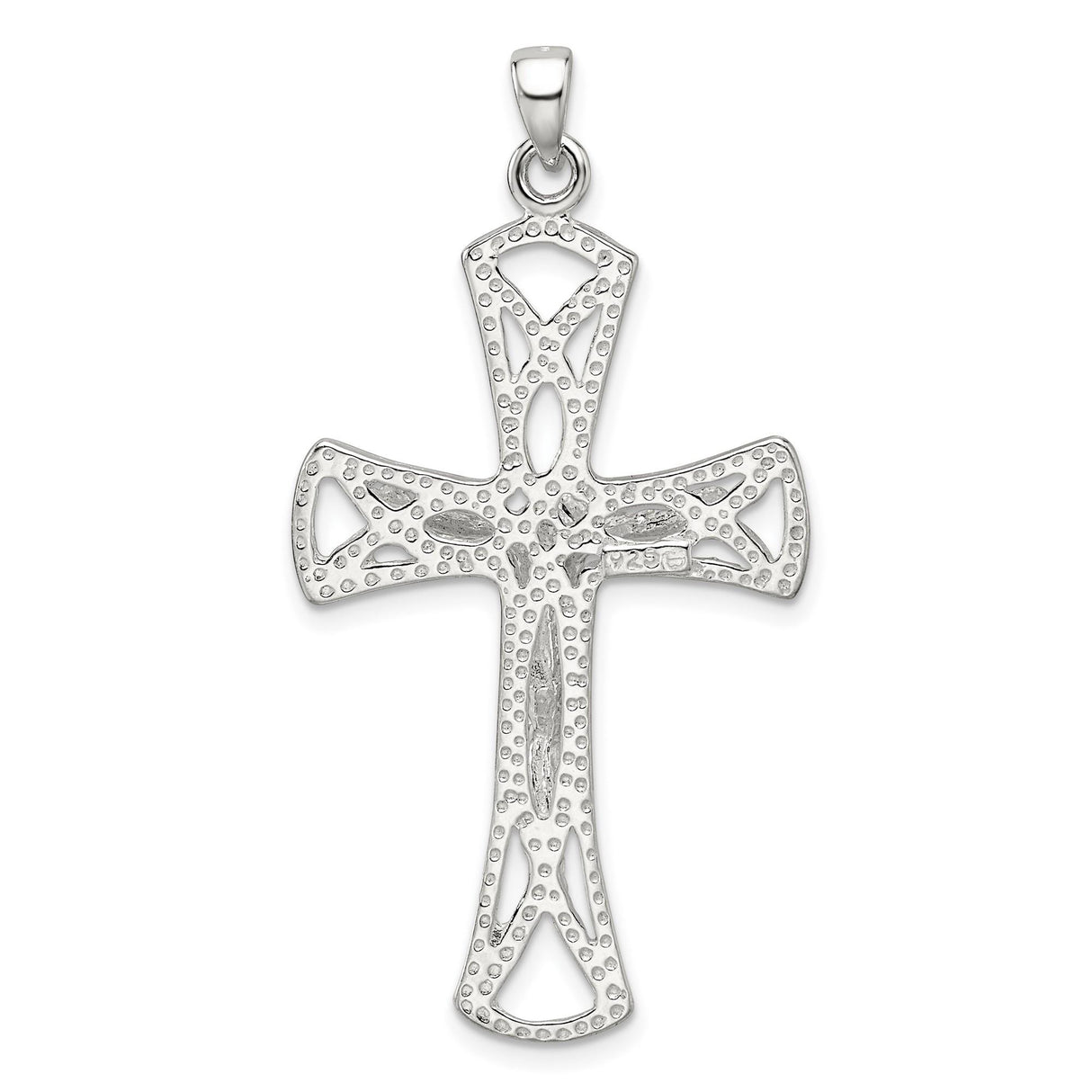 Sterling Silver Crucifix Cross Pendant with Etched Jesus Figure and Flared Latin Ends