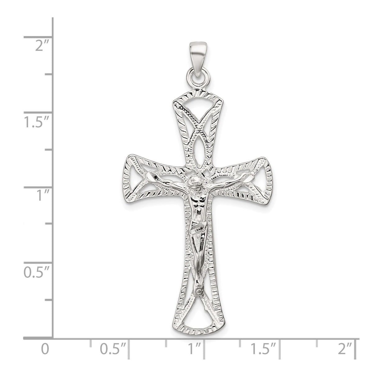 Sterling Silver Crucifix Cross Pendant with Etched Jesus Figure and Flared Latin Ends