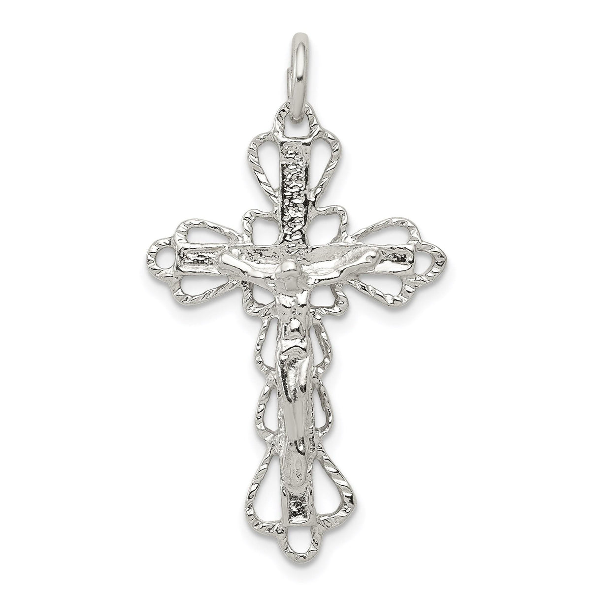 Sterling Silver Crucifix Pendant with Artistic Filigree Design Featuring Jesus on the Cross