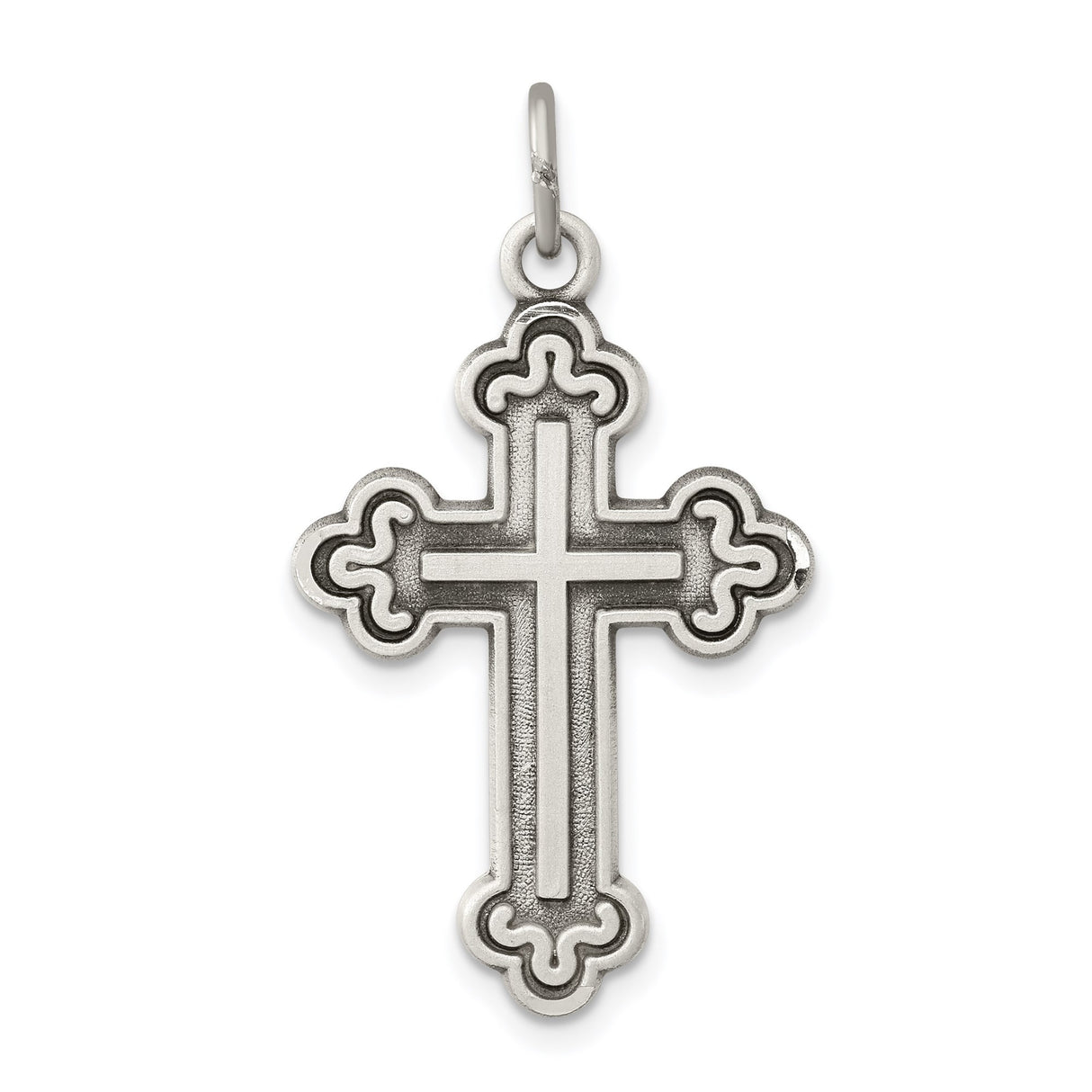 Sterling Silver Cross Pendant with Oxidized Gothic Budded Cathedral Design