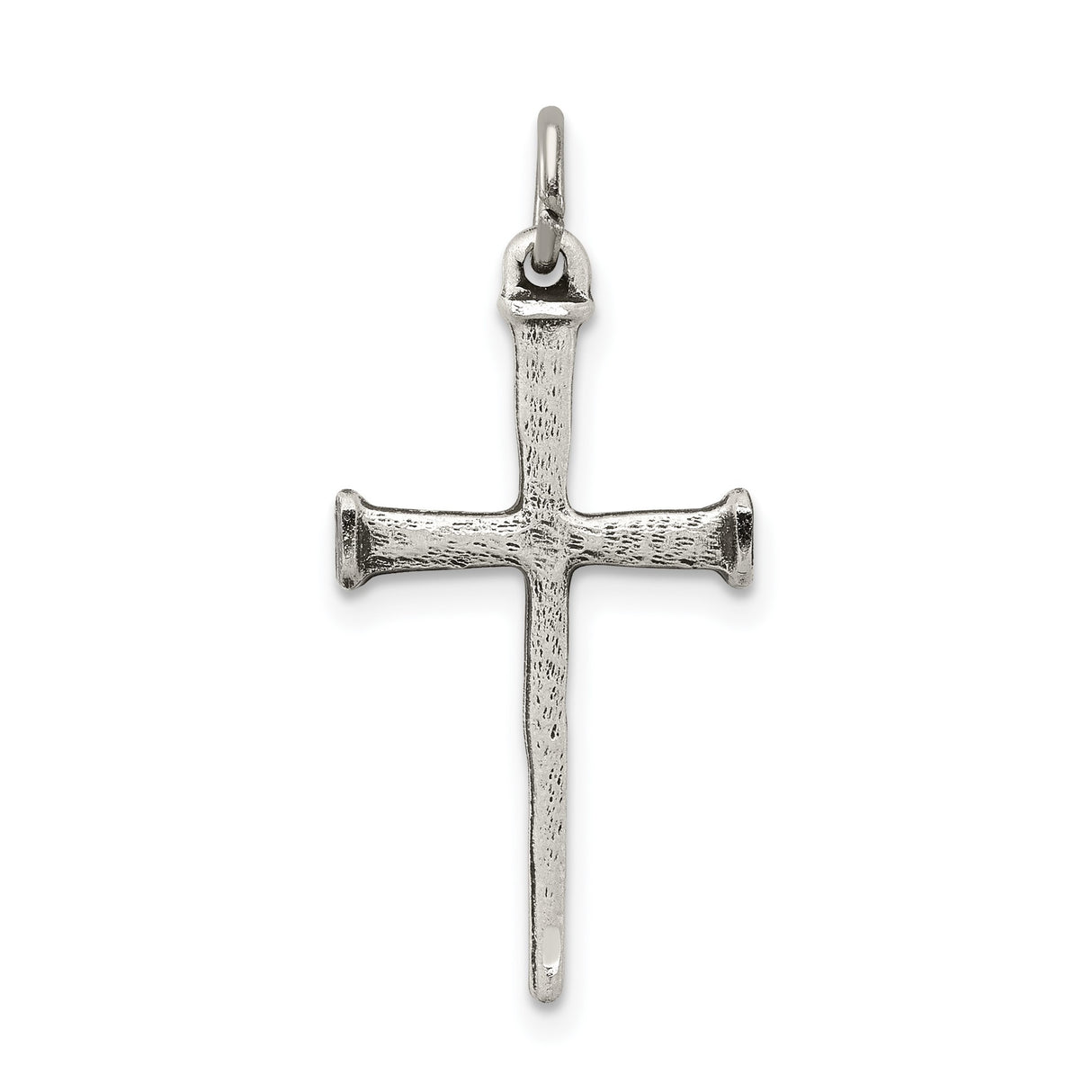 Sterling Silver Nail Cross Pendant with Hammered Texture, Rustic Religious Jewelry for Men and Women