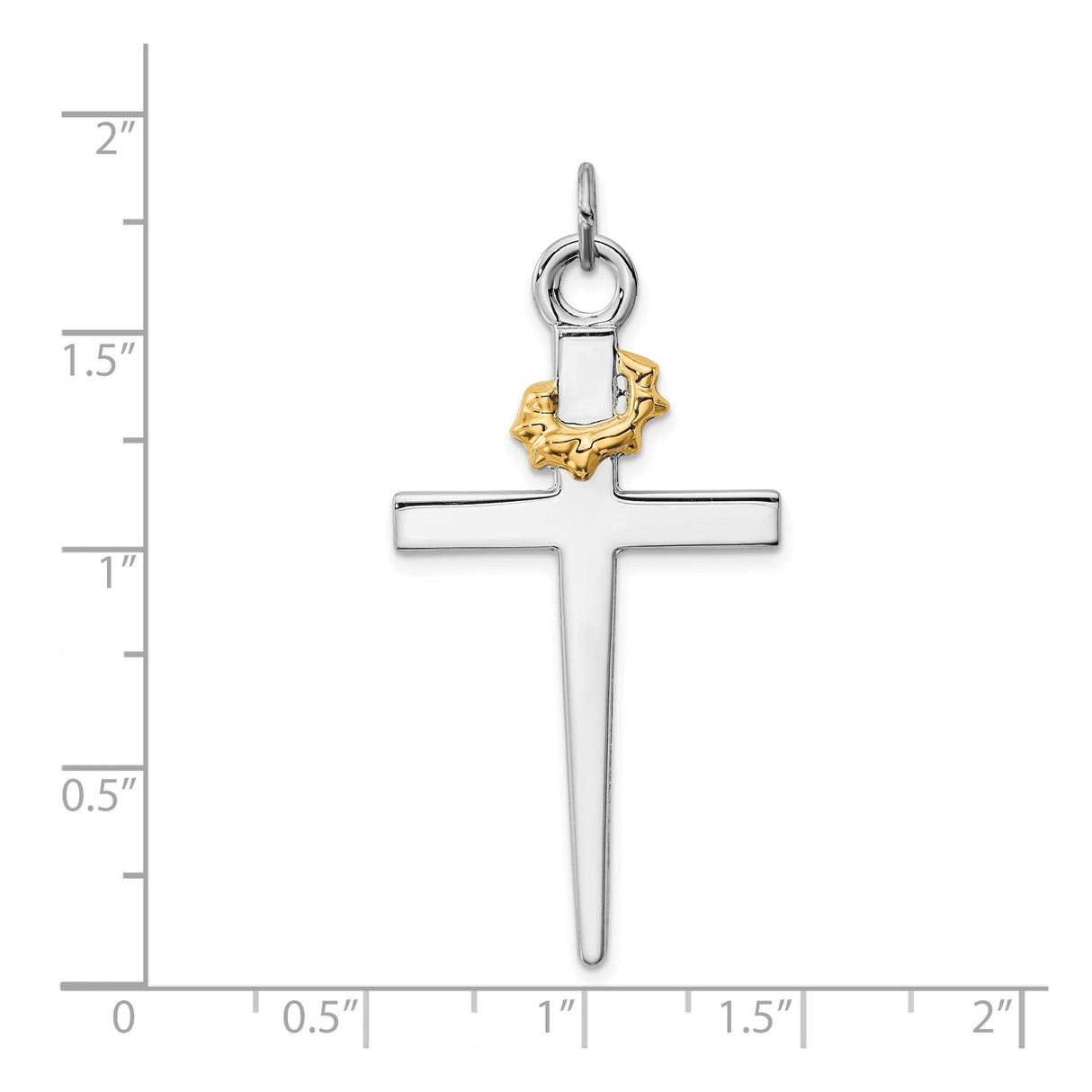 Sterling Silver Cross Pendant with Gold Plating, Crown Charm and Thorn Design