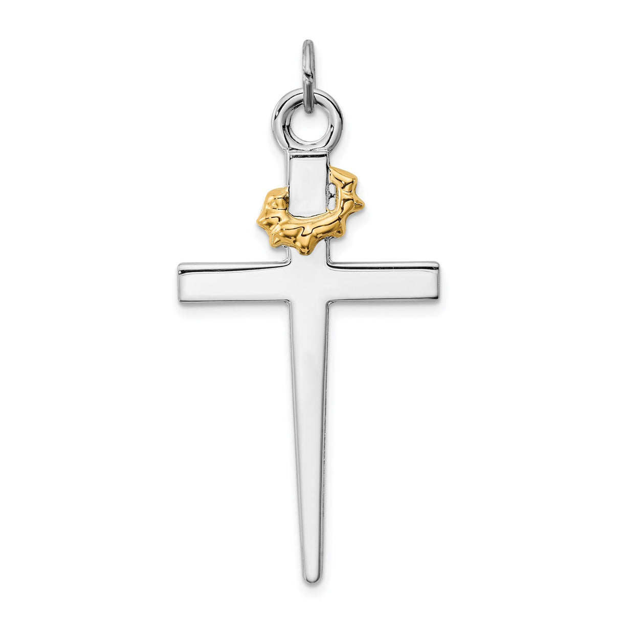 Sterling Silver Cross Pendant with Gold Plating, Crown Charm and Thorn Design