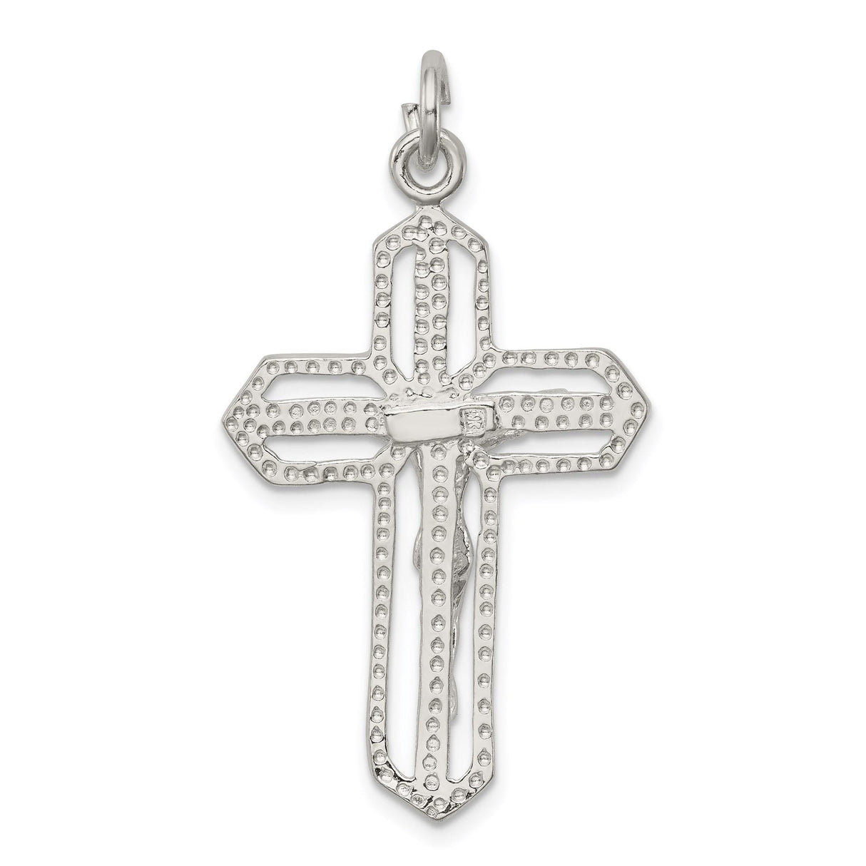 Sterling Silver Crucifix Cross Pendant with Beveled Edges and Textured Finish