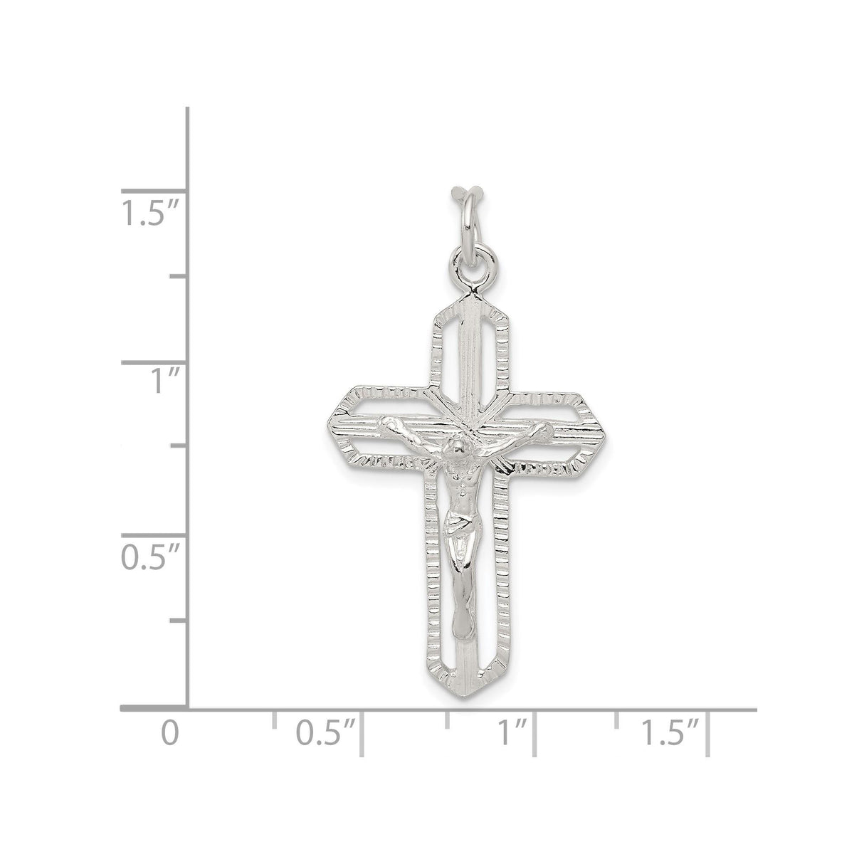 Sterling Silver Crucifix Cross Pendant with Beveled Edges and Textured Finish