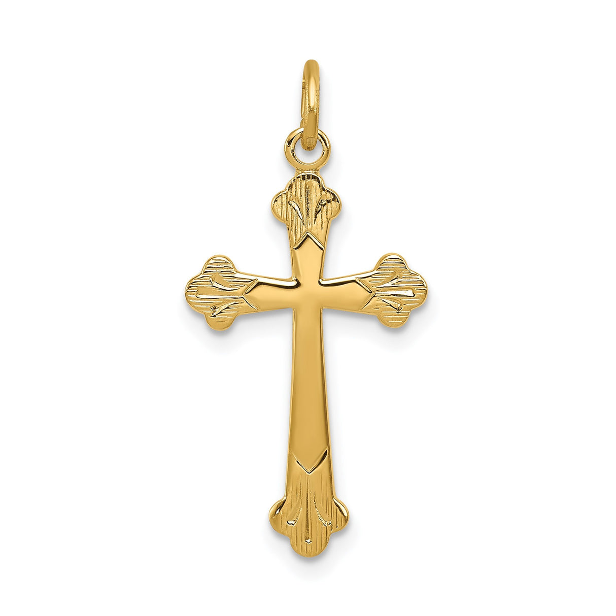Sterling Silver Budded Cross Pendant with Carved Detail, Religious Charm Design