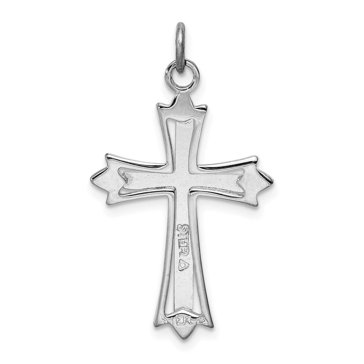 Sterling Silver Cross Pendant with Two-Tone Flared Ends and Textured Inlay for Men and Women