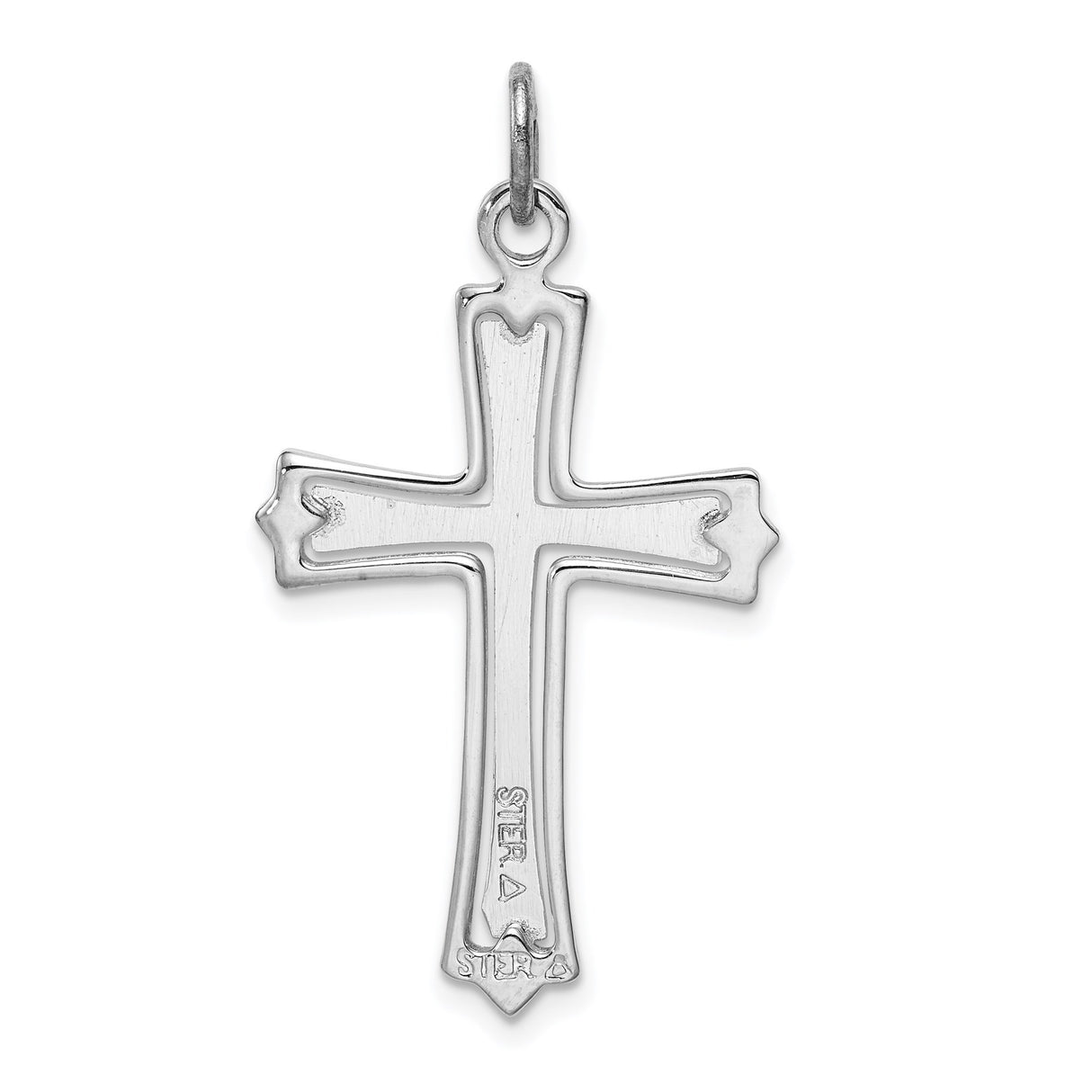 Sterling Silver Cross Pendant with Textured Gold-Tone Center and Polished Border