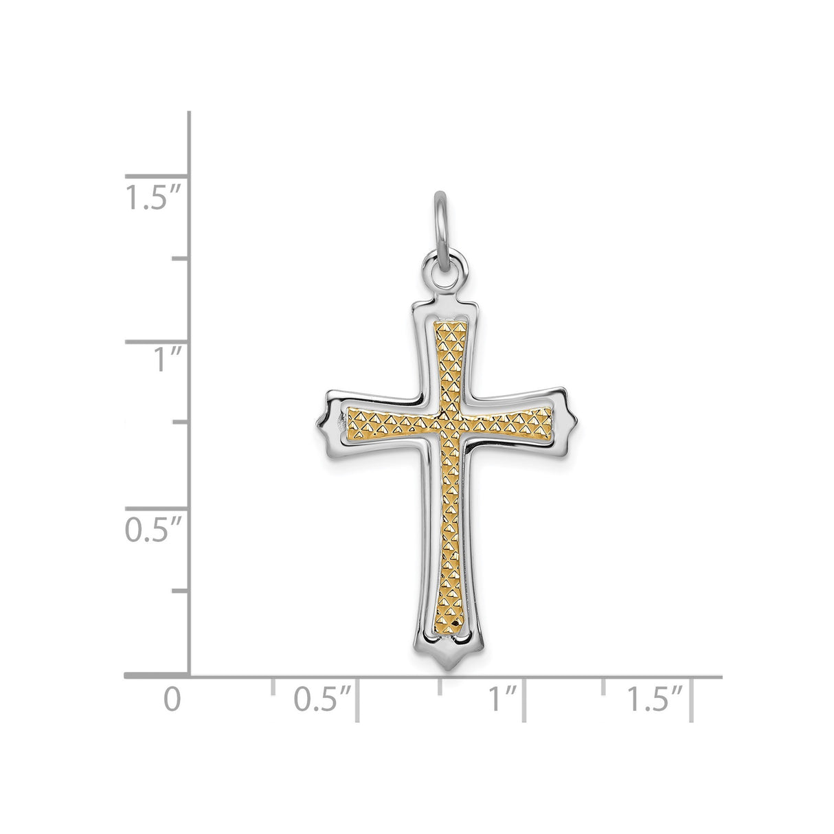 Sterling Silver Cross Pendant with Textured Gold-Tone Center and Polished Border